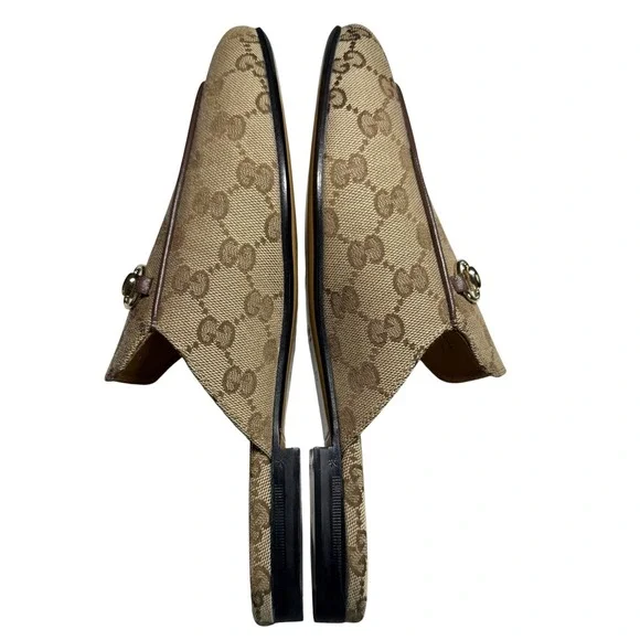 Gucci Princetown GG Supreme Canvas Horsebit Mules Beige Ebony 39 802163 KY980 - Picture 6 of 12